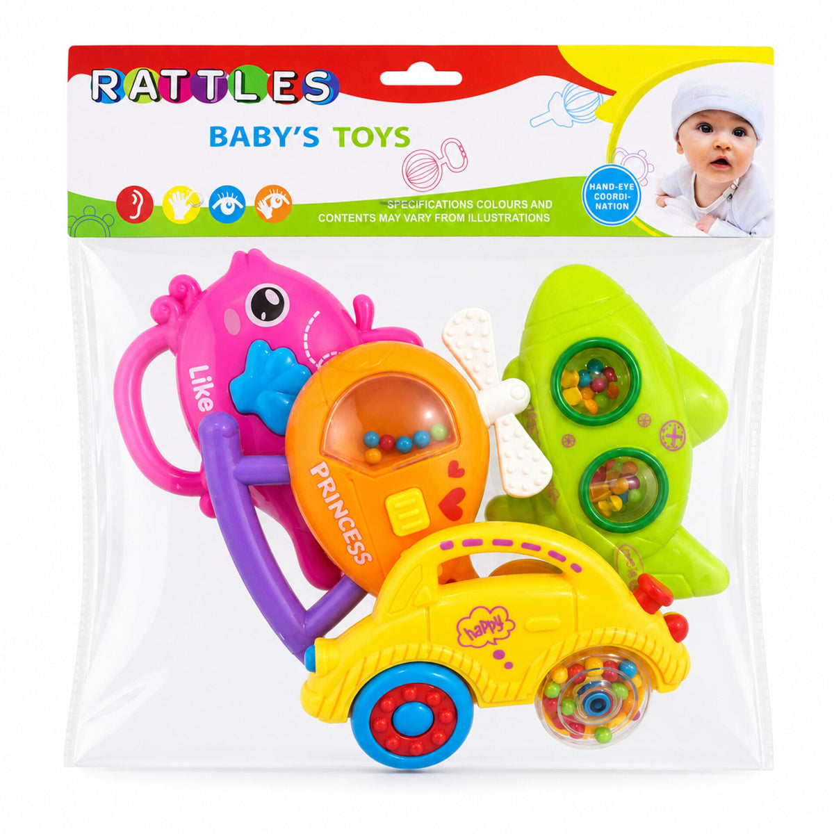 4 Pieces - Transportation Rattle Set
