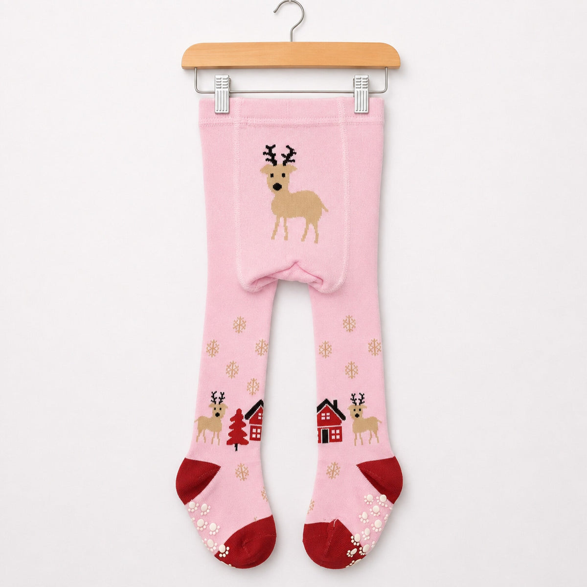 Kids Winter Leggings Pink Deer Print | Warm Leggings for Girls | 6–12 Months | Size 56-62
