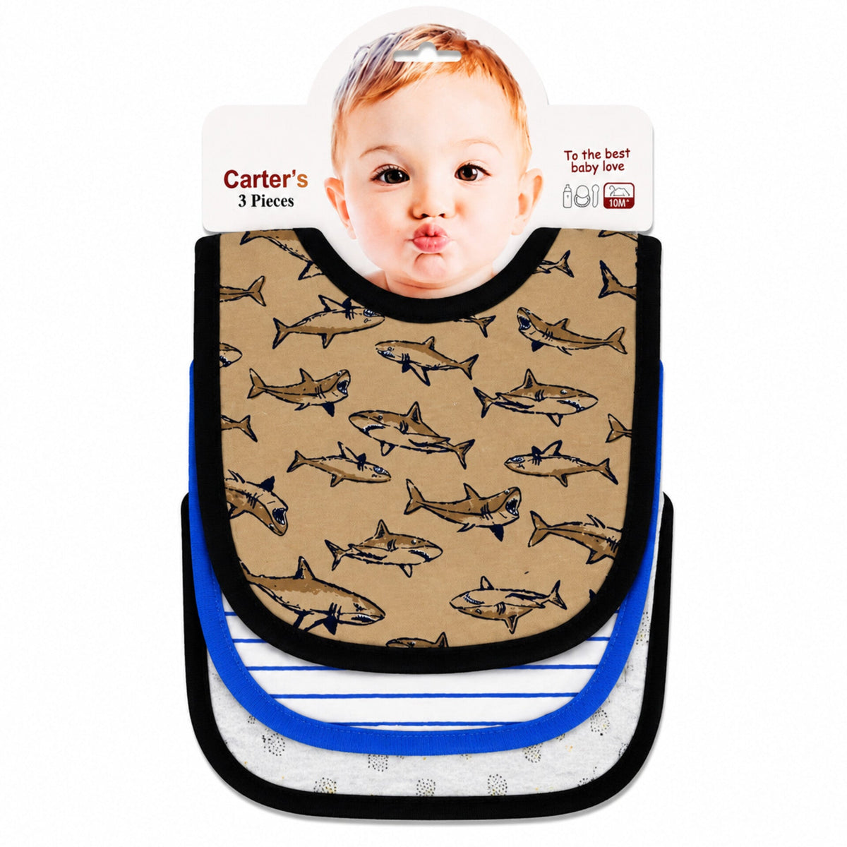 Carte - Pack of 3 - Printed Bibs - Brown - Fish