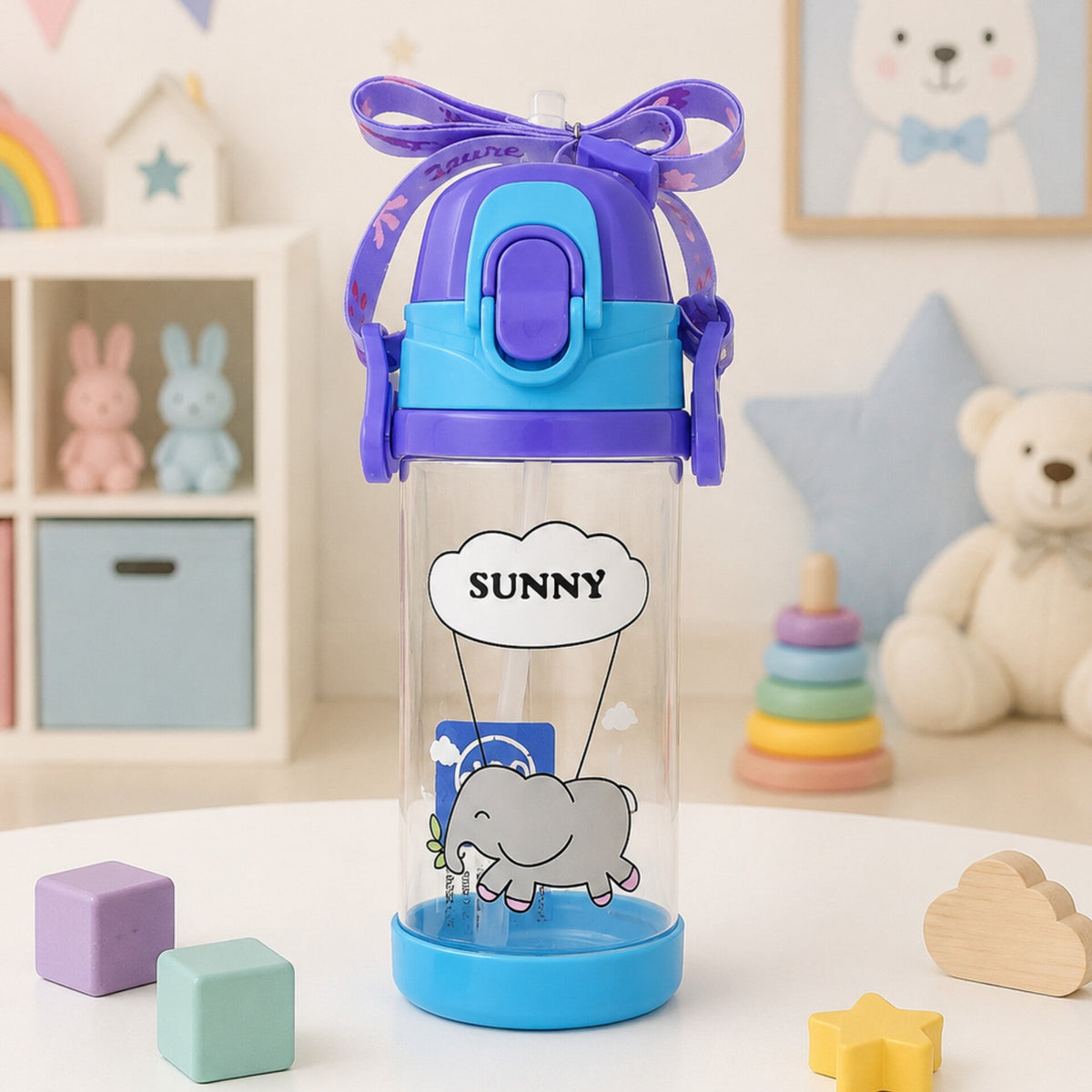 Sunny Elephant - Straw Sippy Cup - Blue - 380 ML