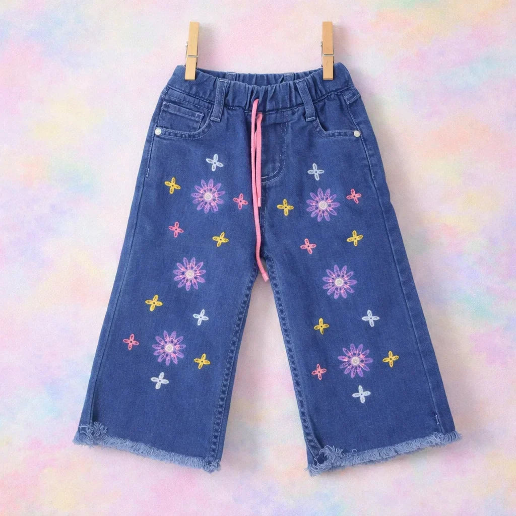 BRB - Bell Bottom - Jeans - Light Blue - Flowers - (2-10Y)