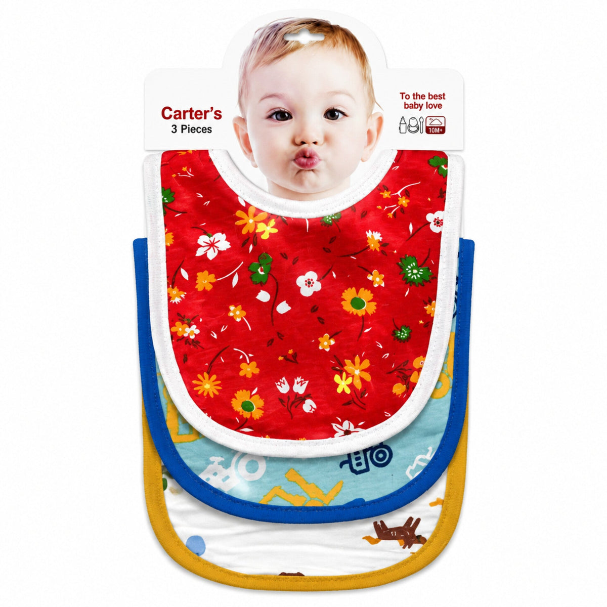 Carte - Pack of 3 - Printed Bibs - Red - Floral