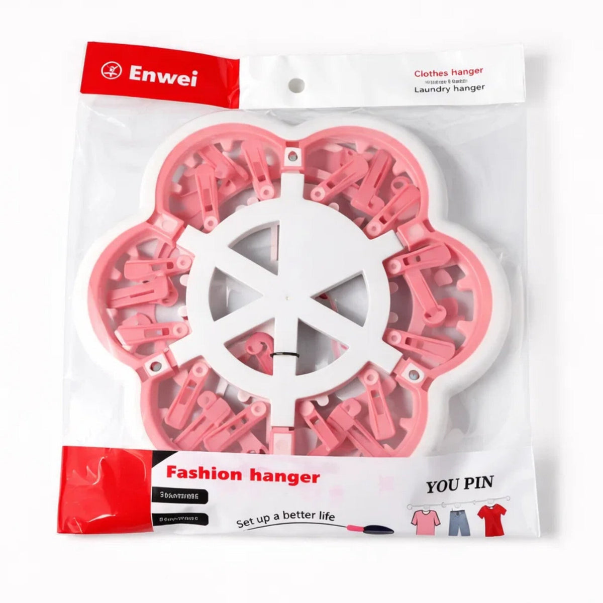Enwei - Laundry Hangers - Pink - 18 Clips - Hexagon