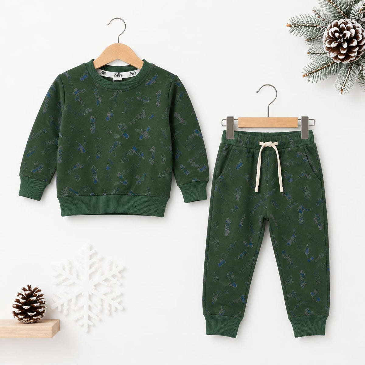 Kids Fleece Winter Suit Set Green Skate – 2 Piece Shirt & Trouser – 18 Months to 5 Years
