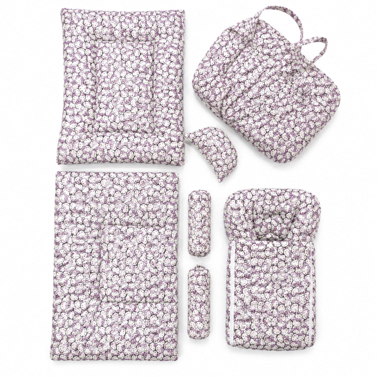 Newborn Cotton Bedding Set - 8 Pieces - Hello Kitty - Purple