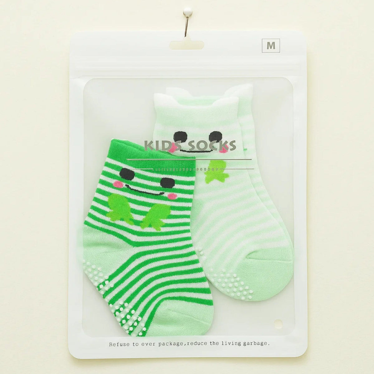 Smile - Pair of 2 Socks - Anti-Slip - Green & White (1-2Y)
