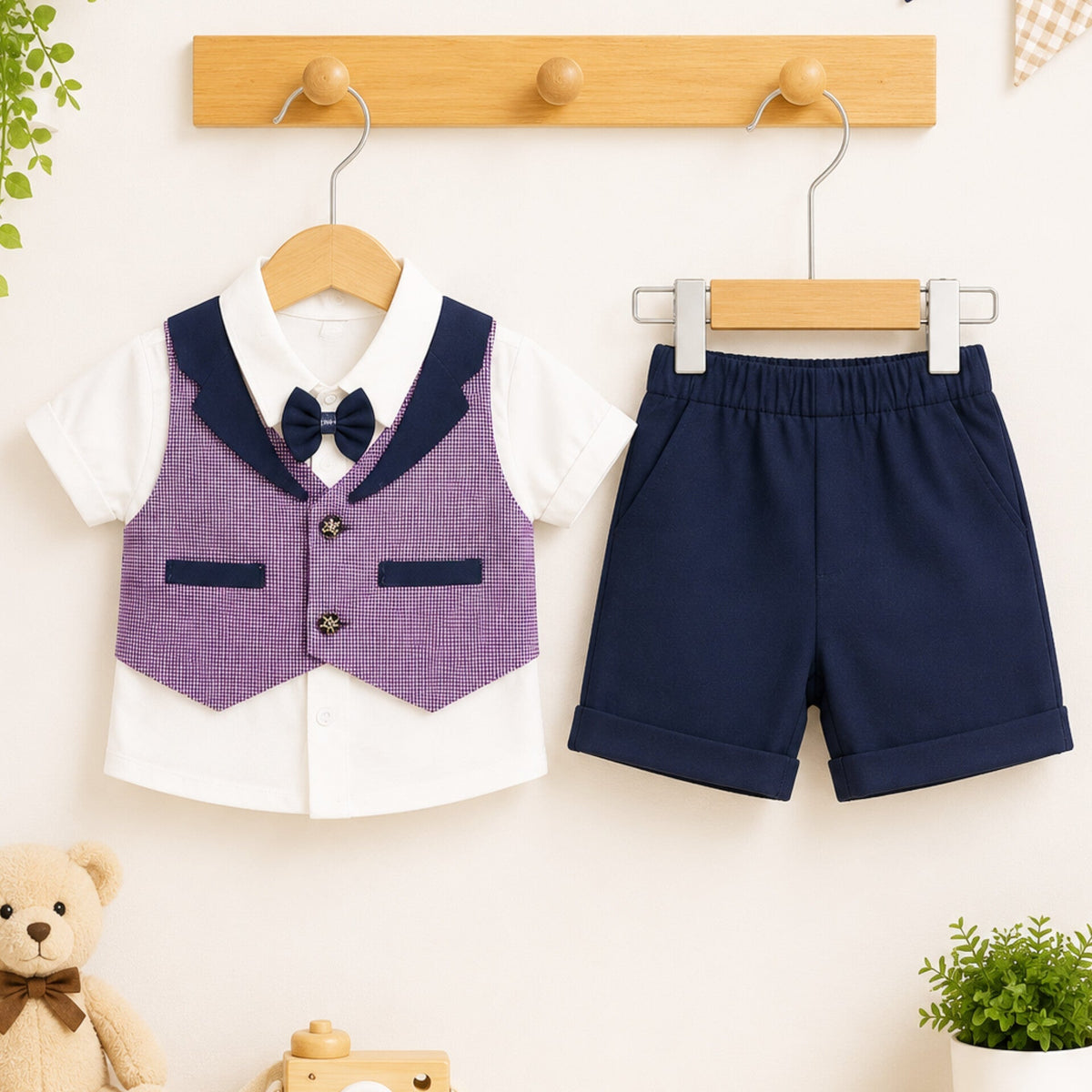GM - 2 Pieces - Suit Set - Purple - Small Check