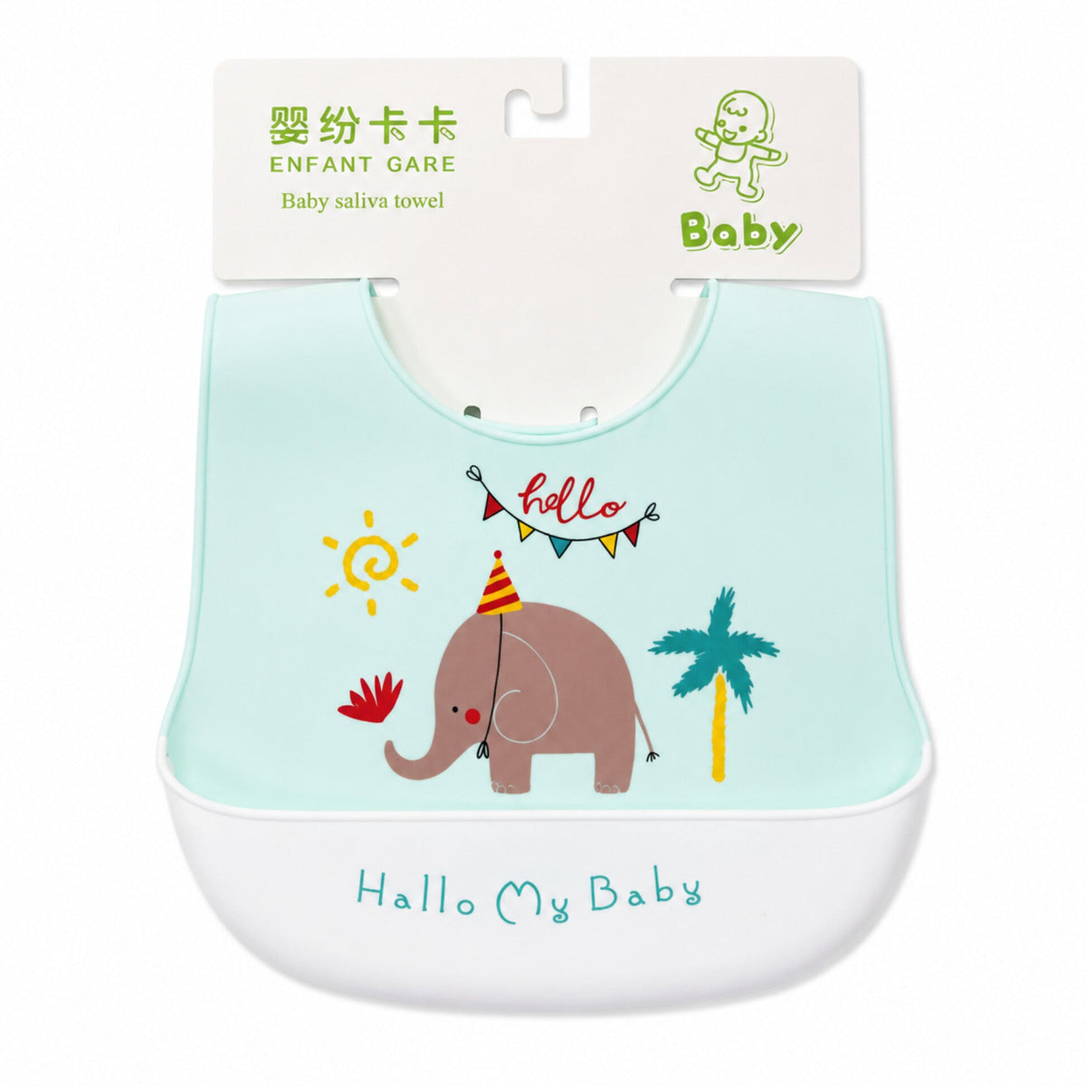 Silicone Container Bib - White - Elephant