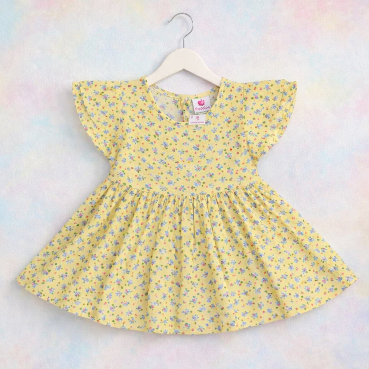 PR - Printed Frock - Lime - Pink & Blue