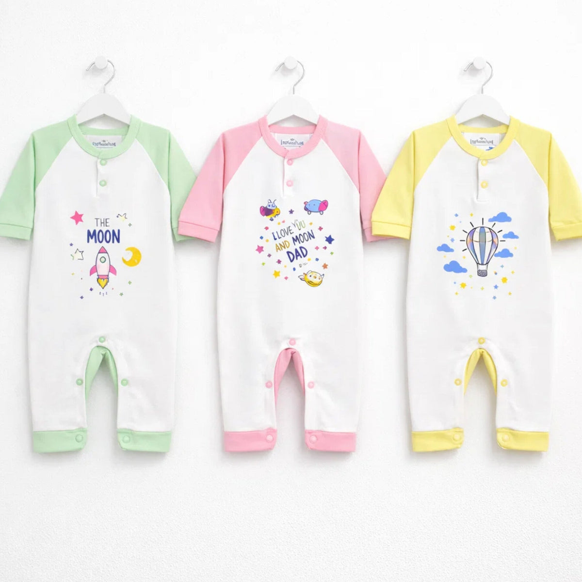 HY - Pack of 3 Newborn Rompers - Cotton Interlock - PYG Characters
