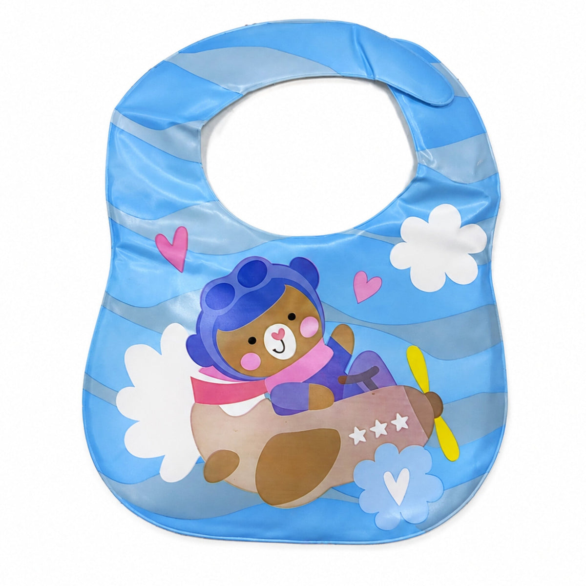 Baby Bib - Blue - Flowers & Hearts