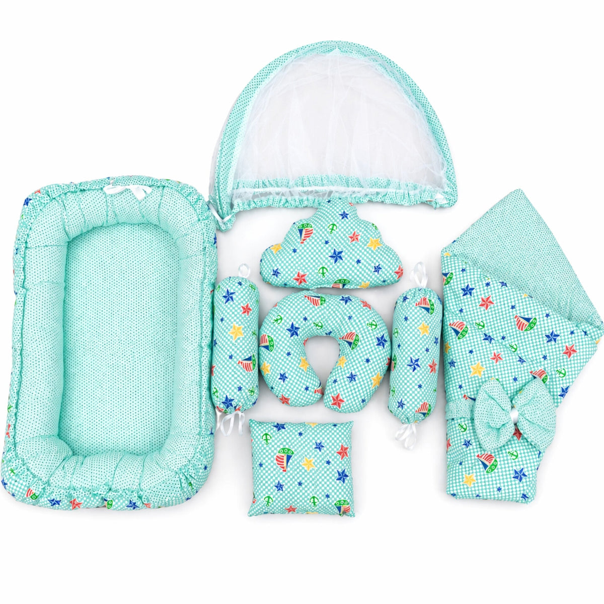 Cotton - 8 Pieces - Snuggle Bed - Green - Stars & Ship - 26