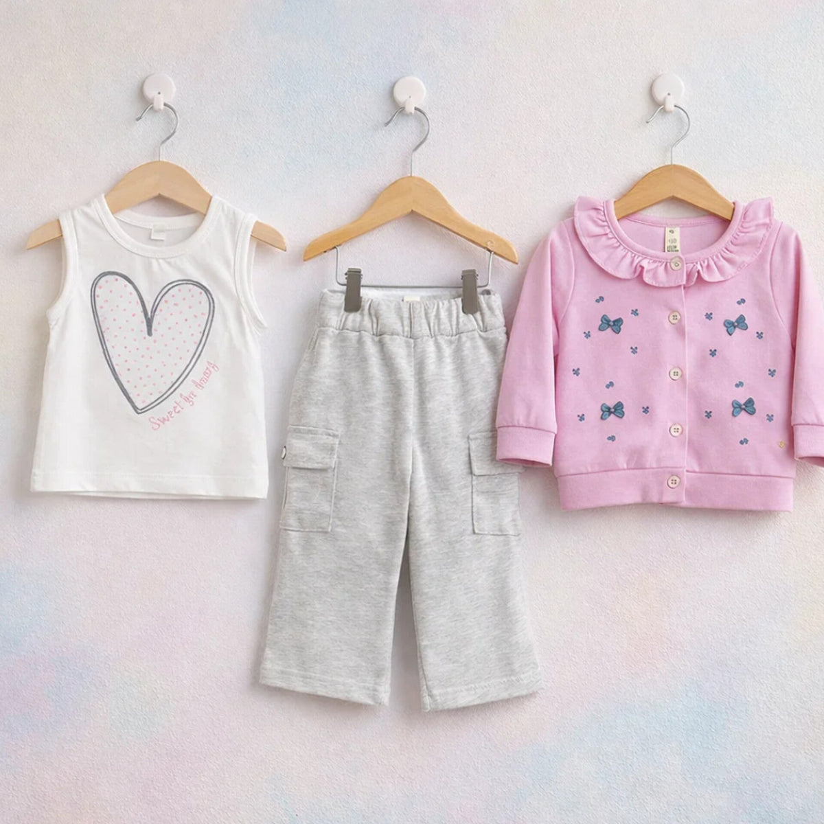 Six Bro - 3 Pieces - Suit Set - Pink - Strawberry & Bow