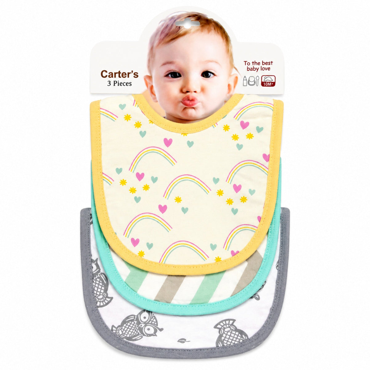 Carte - Pack of 3 - Printed Bibs - Yellow - Rainbow
