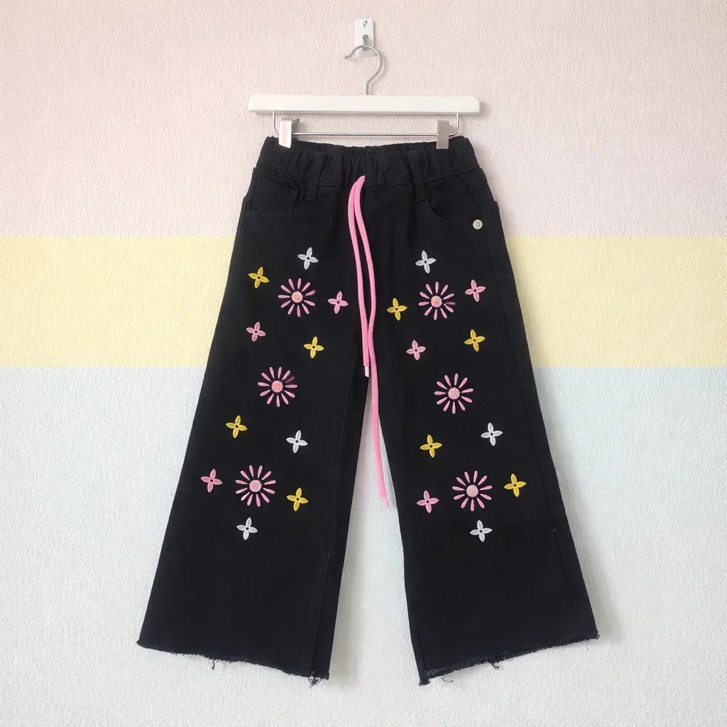 BRB - Bell Bottom - Jeans - Black - Flowers - (2-10Y)