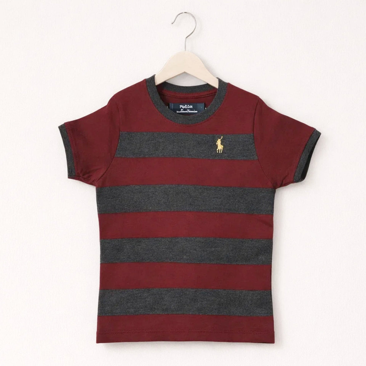 RL - Short Sleeve - Round Neck - T-Shirt - Maroon & Grey