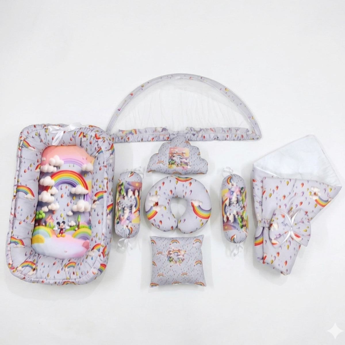 Cotton - 8 Pieces - Snuggle Bed - Grey - Rainbow - 26