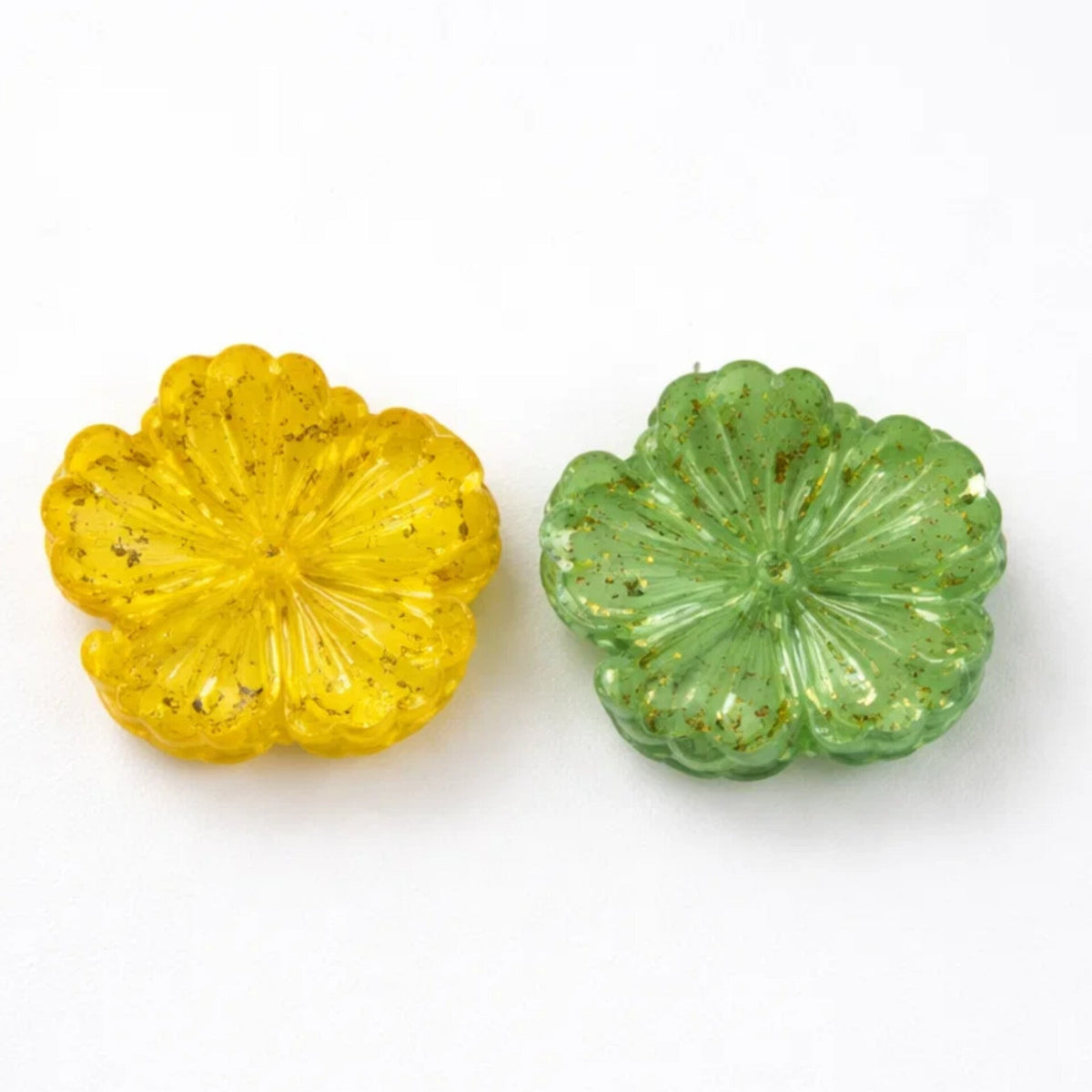 Pack of 2 - Hibiscus - Yellow & Green - Glittering Flower