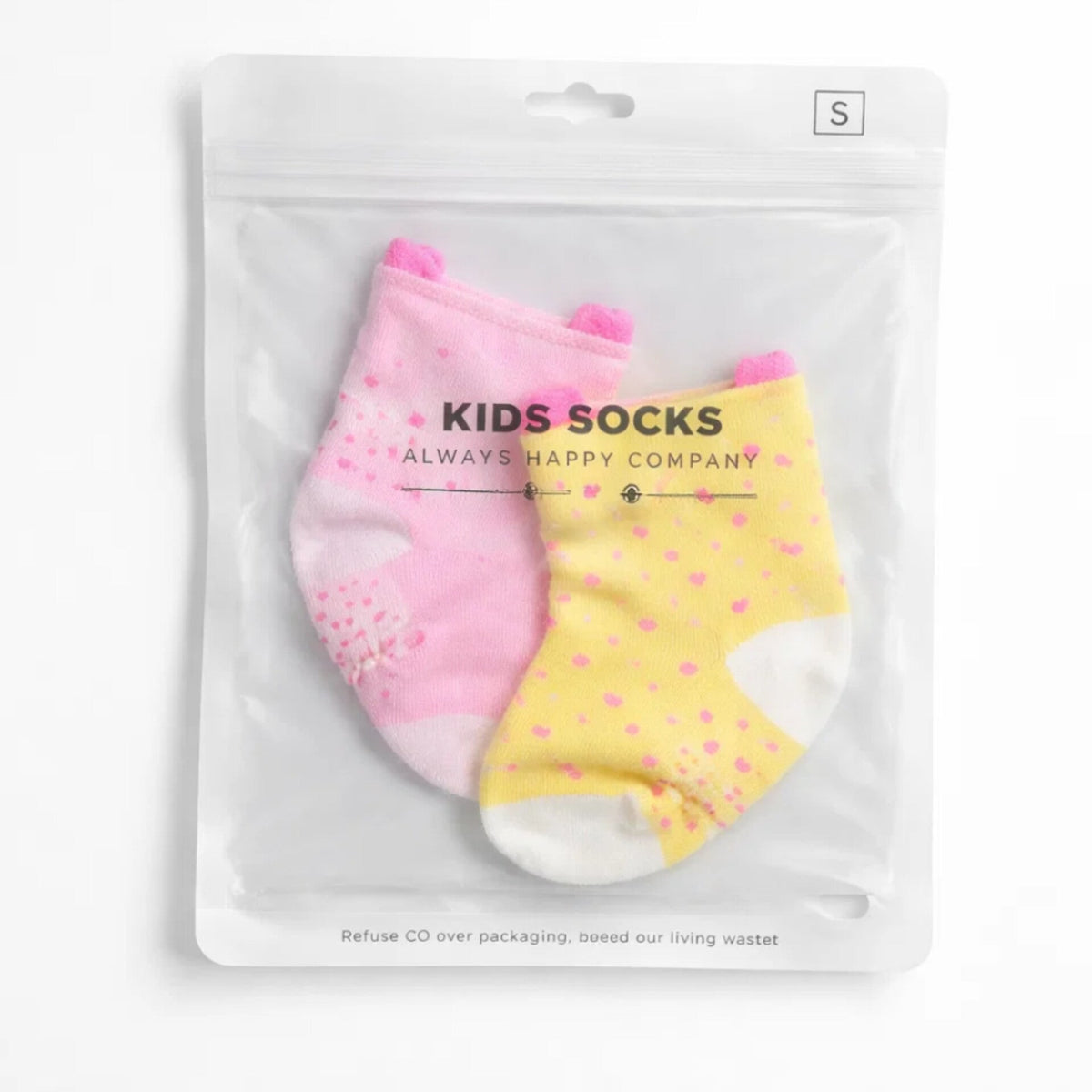 Smile - Pair of 2 Socks - Anti-Slip - Yellow & Pink (1-2Y)