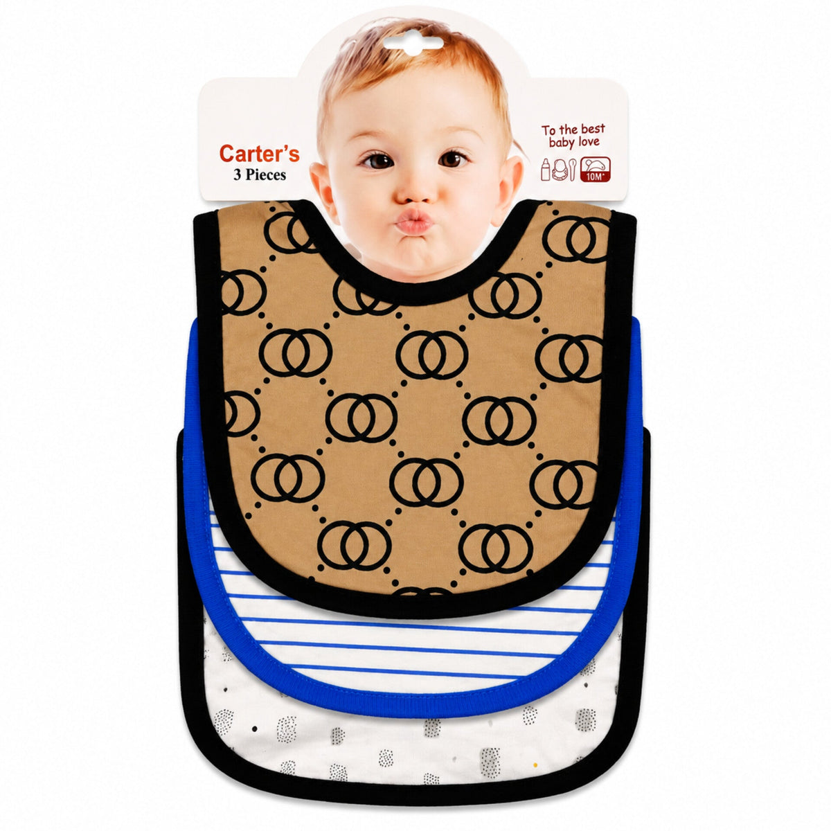Carte - Pack of 3 - Printed Bibs - Brown - Channel