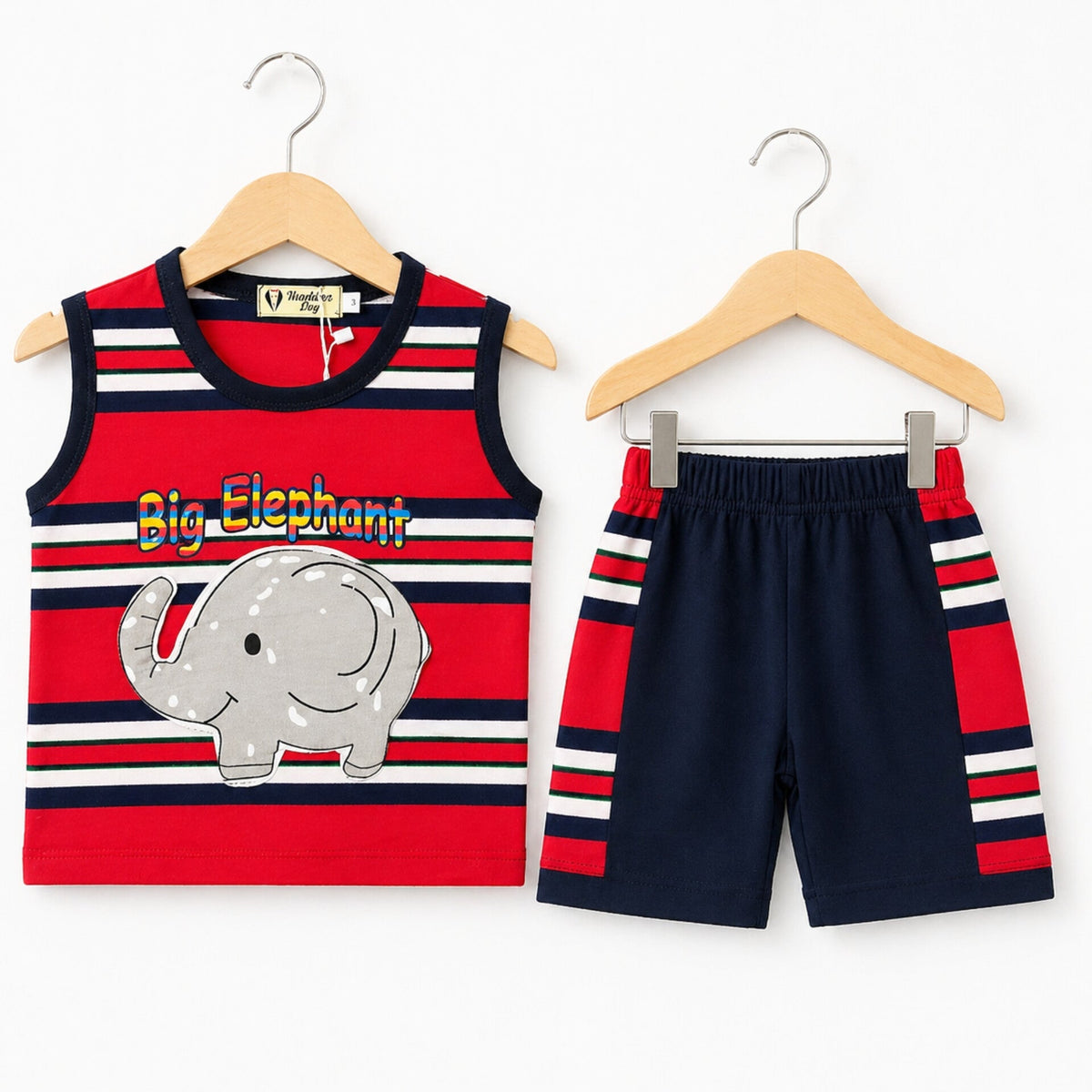 Cotton Jersey - Sando & Short - Red & Navy - Elephant