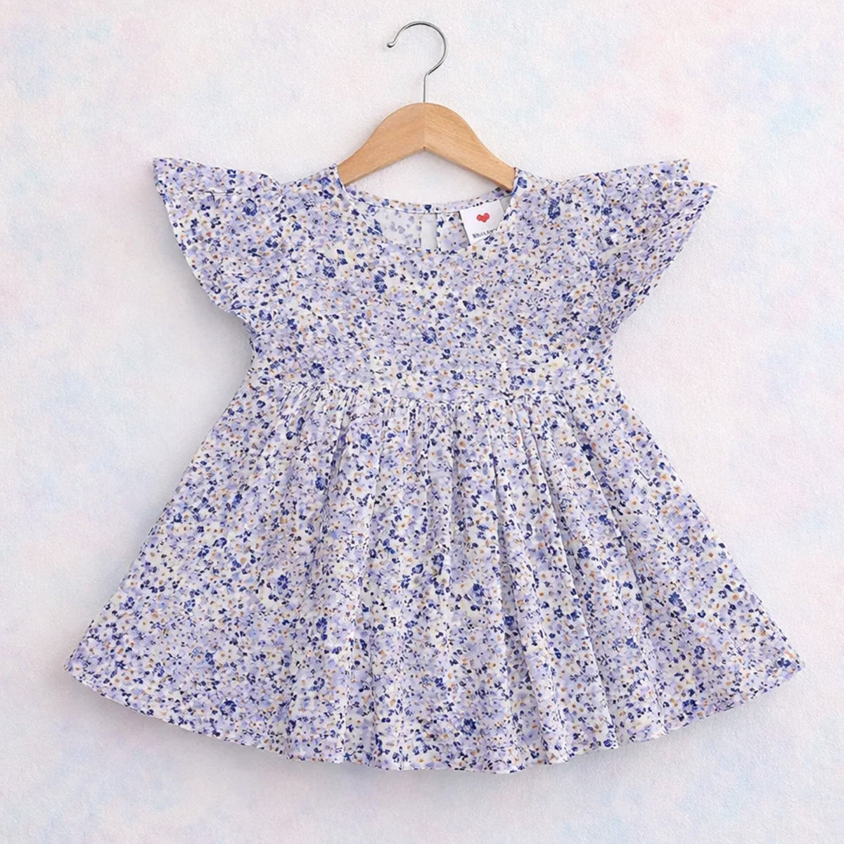 PR - Printed Frock - Light Purple - Blue Leaves