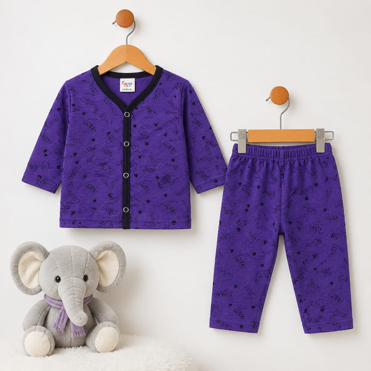 Terry Baby Night Suit – Purple Love | Winter Nightwear 3 Months–6 Years