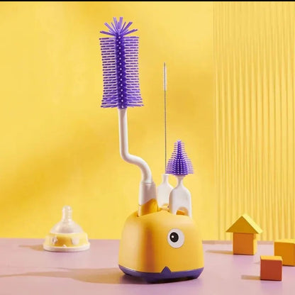3-Piece Rotating Baby Bottle Cleaning Brush Set – Feeder, Nipple & Bottle Brushes