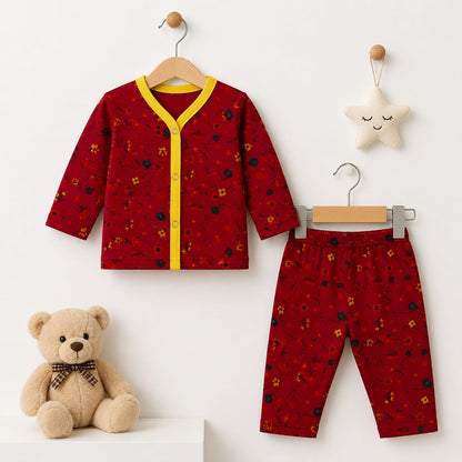 Cotton Jersey Night Suit - Red - Floral - 26 - TBS