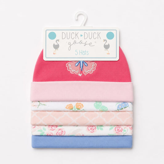 Pack of 5 Caps - Pink - Butterfly (0-9 Months)