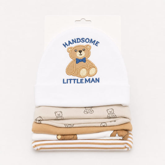 Pack of 5 Caps - White - Littleman (0-9 Months)