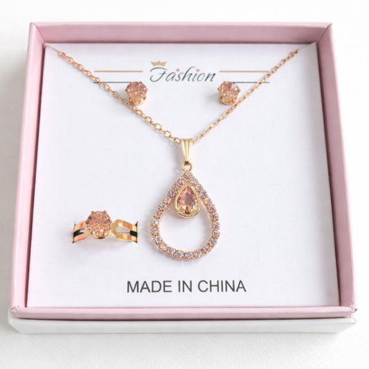 Fashion - 3 Pieces - Jewelry Set - Gold - Golden Drop