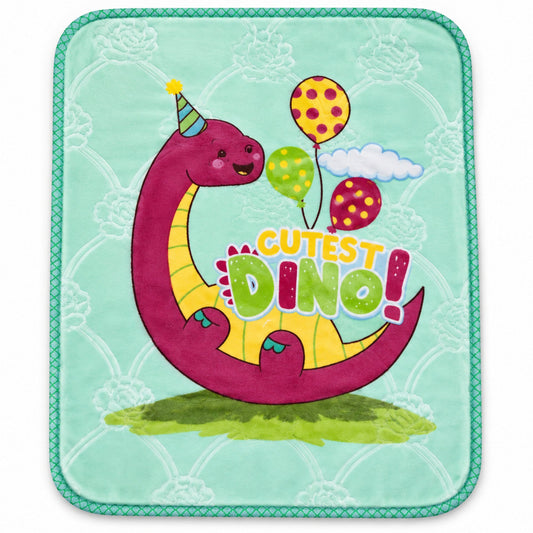 Double Ply Baby Plush Blanket - Green - Dino (42*33 Inches)
