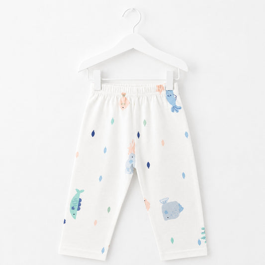 Cotton Jersey Causal Wear Trouser - White - Fishes (9-12 Months)
