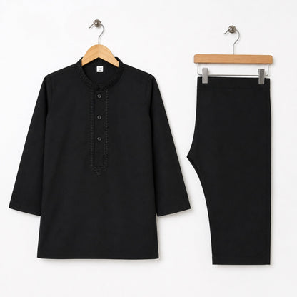 Soft Cotton Embroidered Kurta Shalwar - Black - TBS