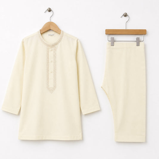 Soft Cotton Embroidered Kurta Shalwar - Cream - TBS
