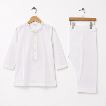 Soft Cotton Embroidered Kurta Shalwar - Off White - TBS