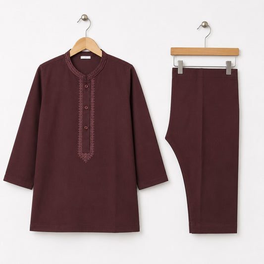 Soft Cotton Embroidered Kurta Shalwar - Maroon - TBS