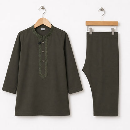 Soft Cotton Embroidered Kurta Shalwar - Dark Green - TBS