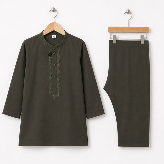 Soft Cotton Embroidered Kurta Shalwar - Dark Green - TBS