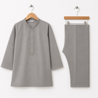 Soft Cotton Embroidered Kurta Shalwar - Grey - TBS