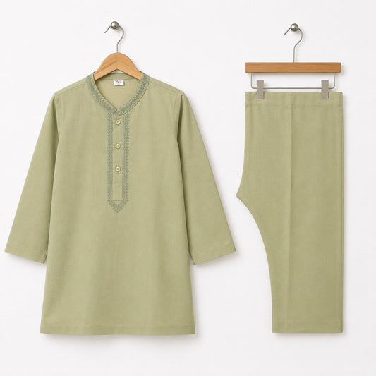 Soft Cotton Embroidered Kurta Shalwar - Pistachio - TBS