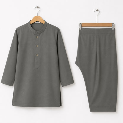 Soft Cotton Kurta Shalwar - Grey - LUJ - OLINI