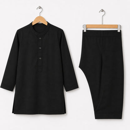 Soft Cotton Kurta Shalwar - Black - LUJ - OLINI