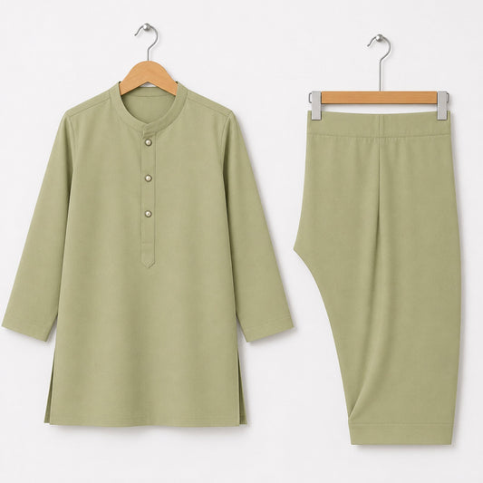 Soft Cotton Kurta Shalwar - Pistachio - LUJ - OLINI
