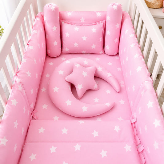 8 Pieces Cot Bedding Set - Pink - Stars