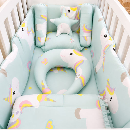 8 Pieces Cot Bedding Set - Sea Green - Unicorn