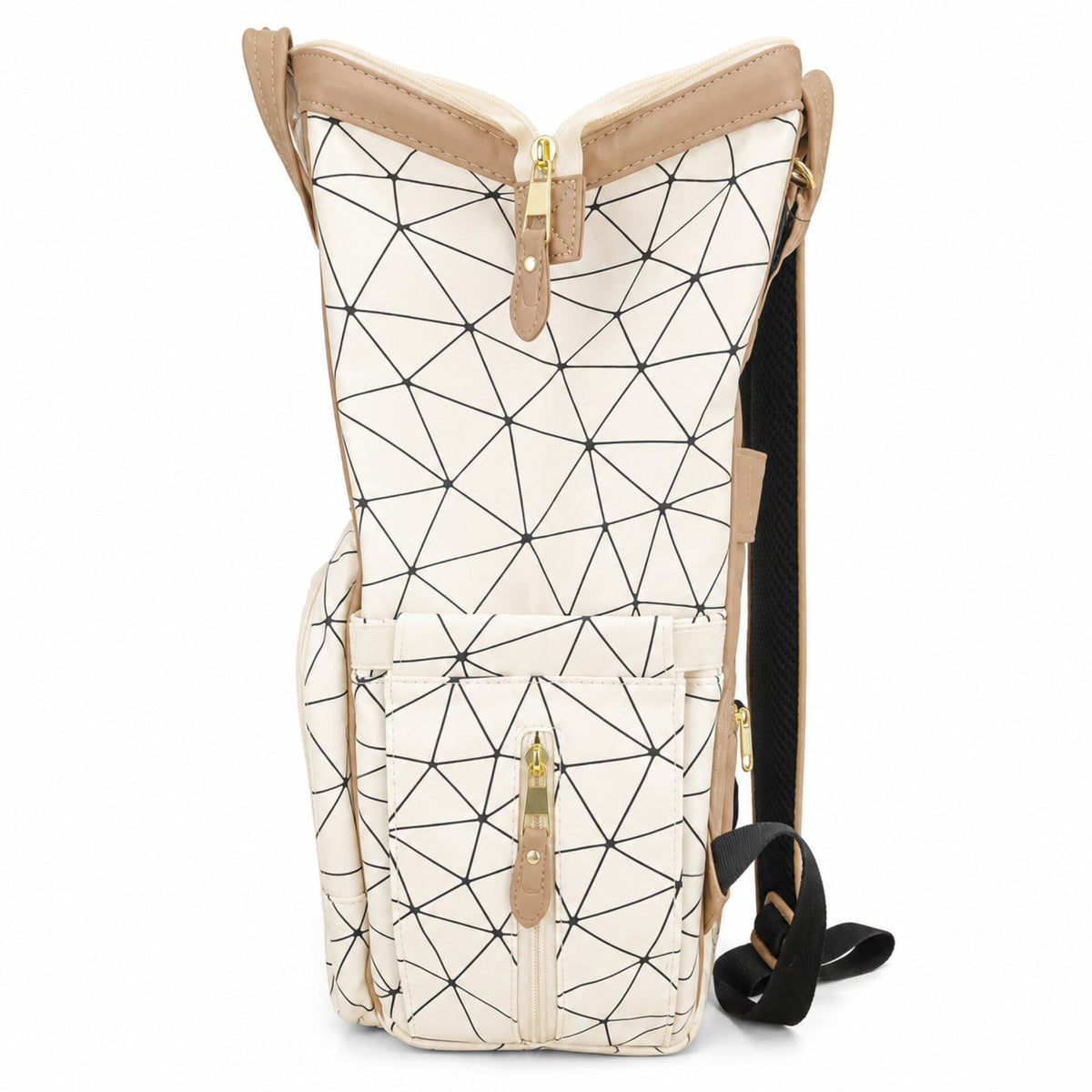 Synthetic Leather Waterproof Diaper Backpack - Champagne