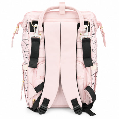 Synthetic Leather Waterproof Diaper Backpack - Pink