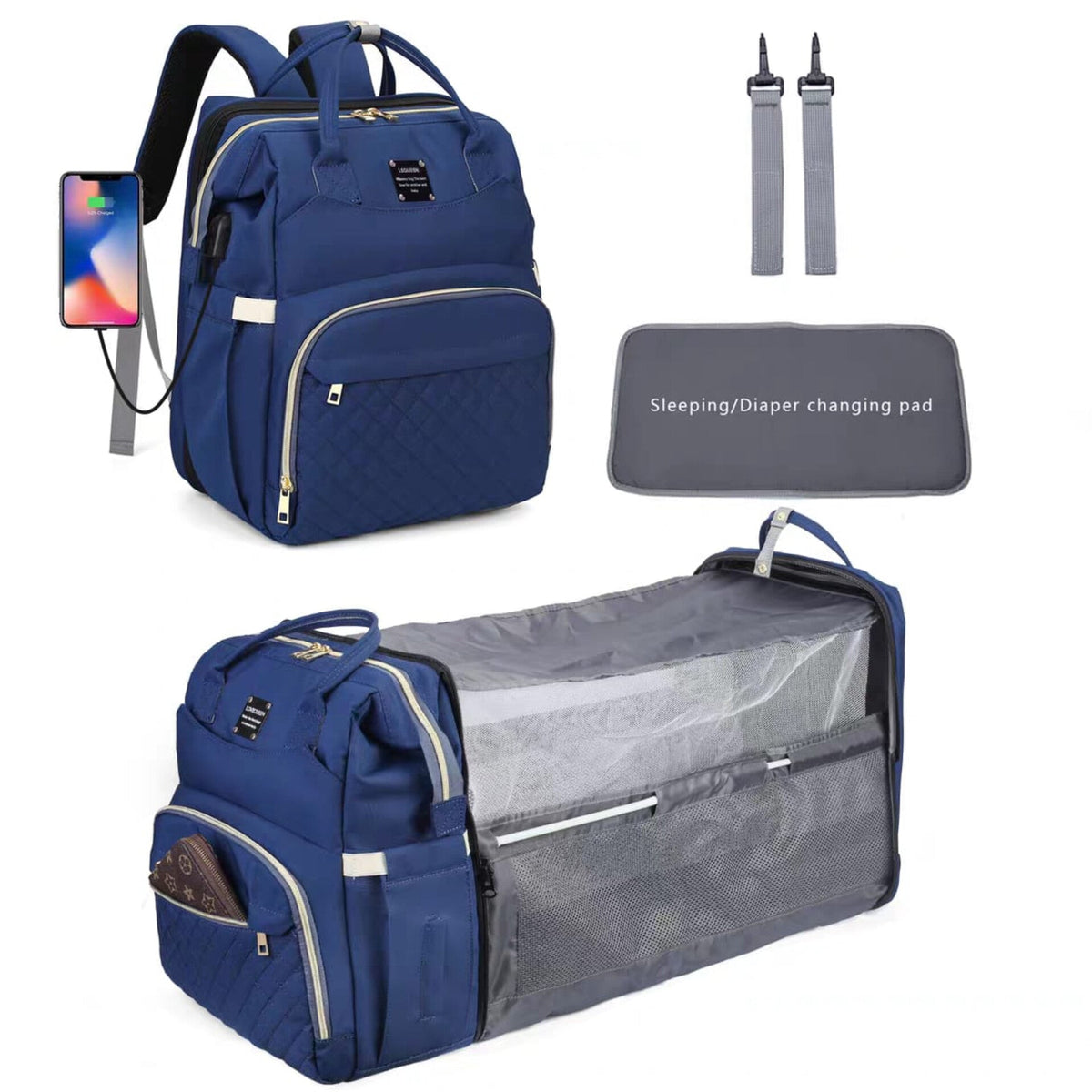 Waterproof Baby Bed & Bag - Blue - Love Queen